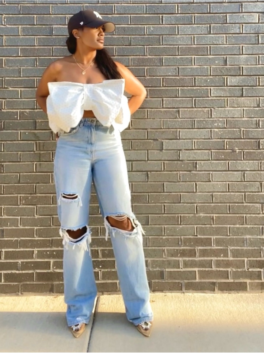 “Ribbon In The Sky” Giant Bandeau Bow Crop Top (White)